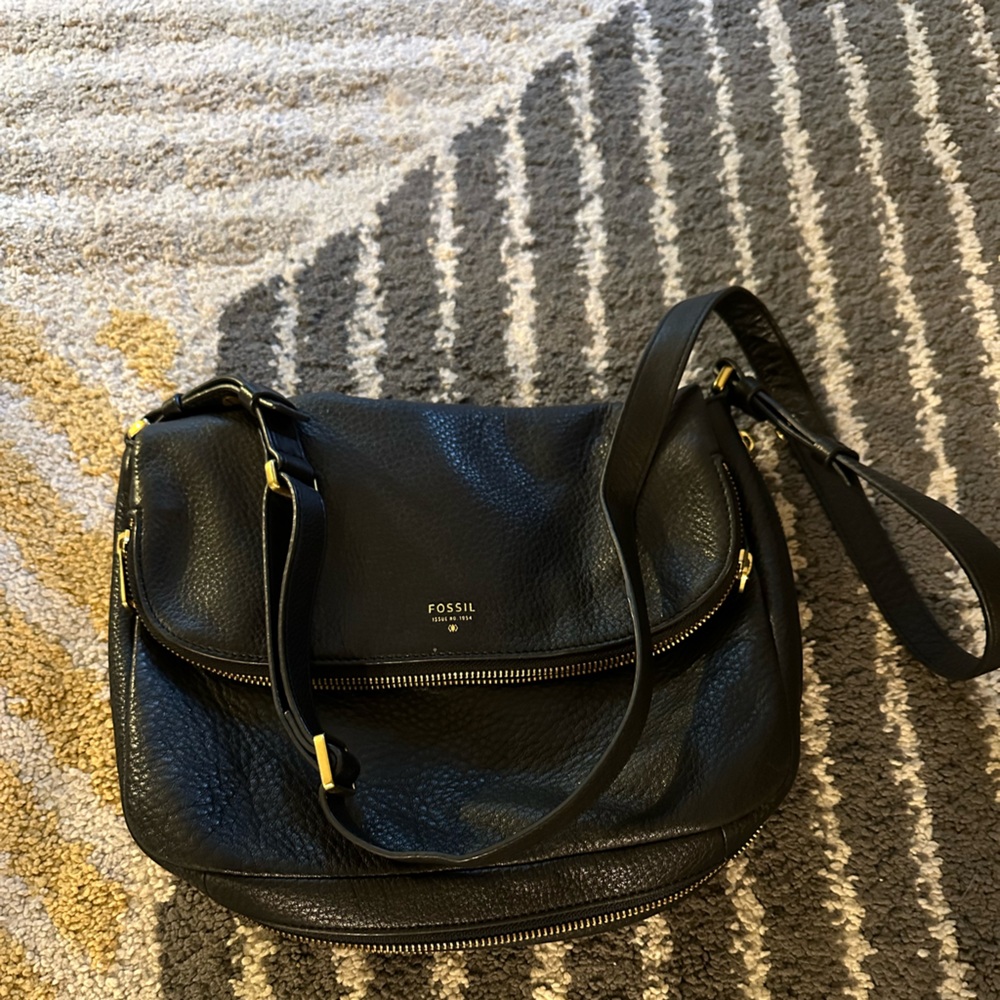 Fossil Black Leather Crossbody Bag